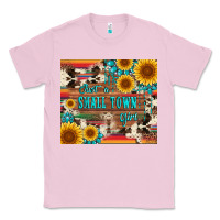 Bubblegum Pink just a small town girl with gemstone sunflower serape and cowhide Classic Tee - Artiststas