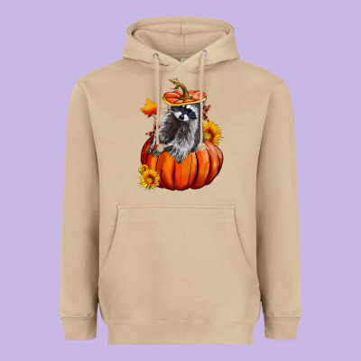 Fall Pumpkin Raccoon Heavyweight Hoodie Designed By Lillyallendesigns