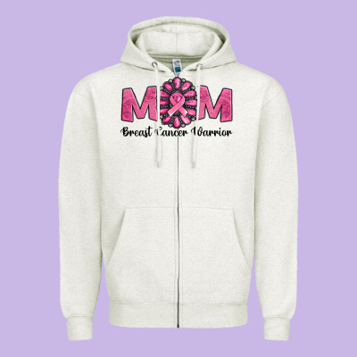 Breast Cancer Warrior Mom Zipper Hoodie Designed By Nancycooperartshop