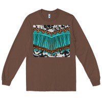 Chestnut western cowhide leopard turquoise fringed Long Sleeve Tee - BarkalooDesign