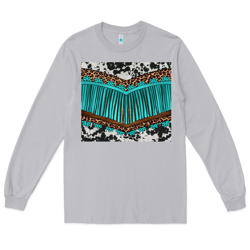 Western Cowhide Leopard Turquoise Fringed Long Sleeve Tee by BarkalooDesign | Teevron