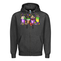Charcoal Heather mardi gras coffee cups Zipper Hoodie - MaliasSmallBusiness