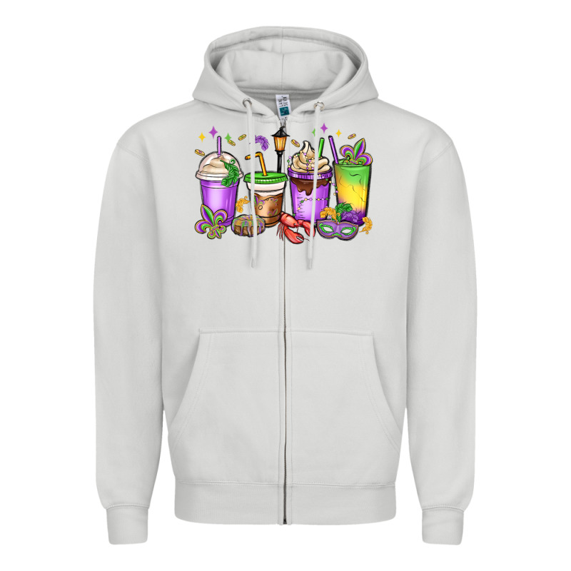 Mardi Gras Coffee Cups Zipper Hoodie by MaliasSmallBusiness | Teevron