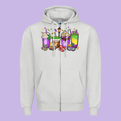 Mardi Gras Coffee Cups Zipper Hoodie Designed By Maliassmallbusiness