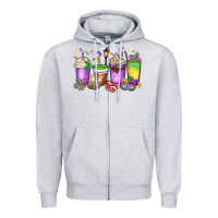 Heather Grey mardi gras coffee cups Zipper Hoodie - MaliasSmallBusiness