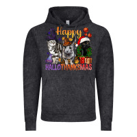 Vintage Black Happy Hallothanksmas Cats Vintage Hoodie - BundleAndBundleShop