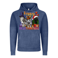 Vintage Denim Happy Hallothanksmas Cats Vintage Hoodie - BundleAndBundleShop