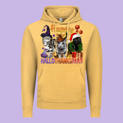 Happy Hallothanksmas Cats Vintage Hoodie Designed By Bundleandbundleshop