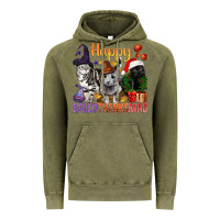 Vintage Olive Happy Hallothanksmas Cats Vintage Hoodie - BundleAndBundleShop
