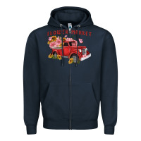 Navy flower market Zipper Hoodie - MaliasSmallBusiness