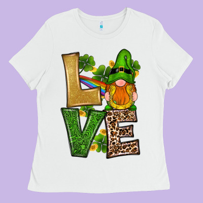 Ladies Tee st patricks day gnomes shamrock love
