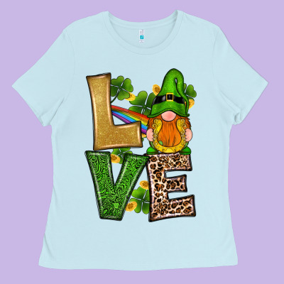 Ladies Tee st patricks day gnomes shamrock love
