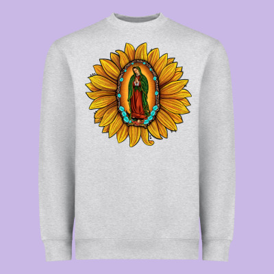 Our Lady Of Guadalupe Sunflower Heavyweight Sweatshirt Designed By Jahusdesignshop