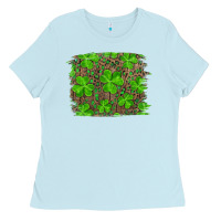 St Patricks Day Shamrock And Leopard Distressed Ba Ladies Tee | Teevron