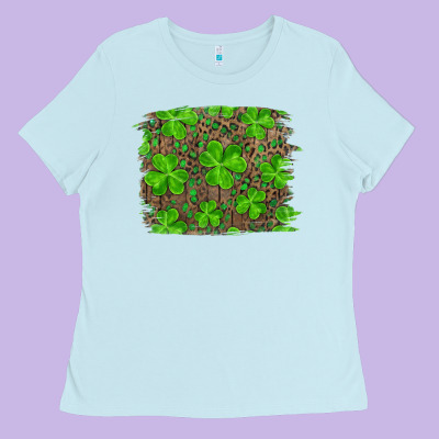 Ladies Tee st patricks day shamrock and leopard distressed ba