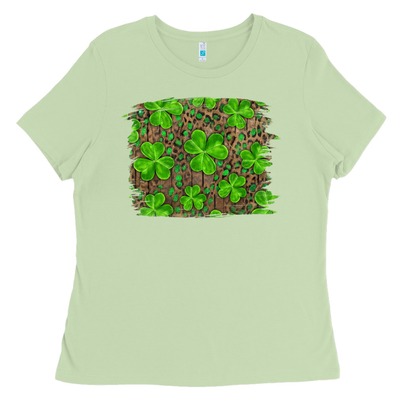 St Patricks Day Shamrock And Leopard Distressed Ba Ladies Tee by RanaPortraitStore | Teevron