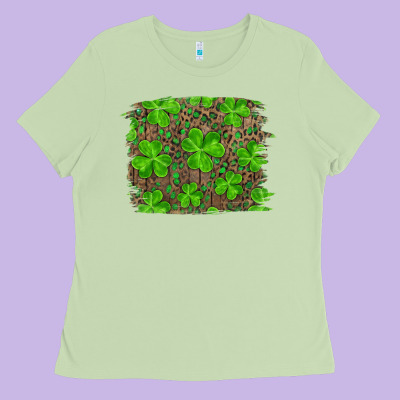 Ladies Tee st patricks day shamrock and leopard distressed ba