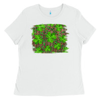 White st patricks day shamrock and leopard distressed ba Ladies Tee - RanaPortraitStore