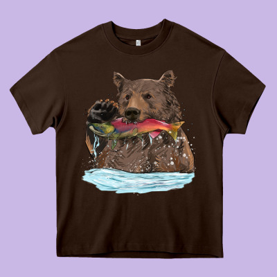 Heavy Core Tee mama bear haunting fish
