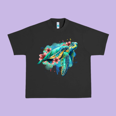 Floral Turtle Urban Heavy Tee Designed By Jasminsmagicworld