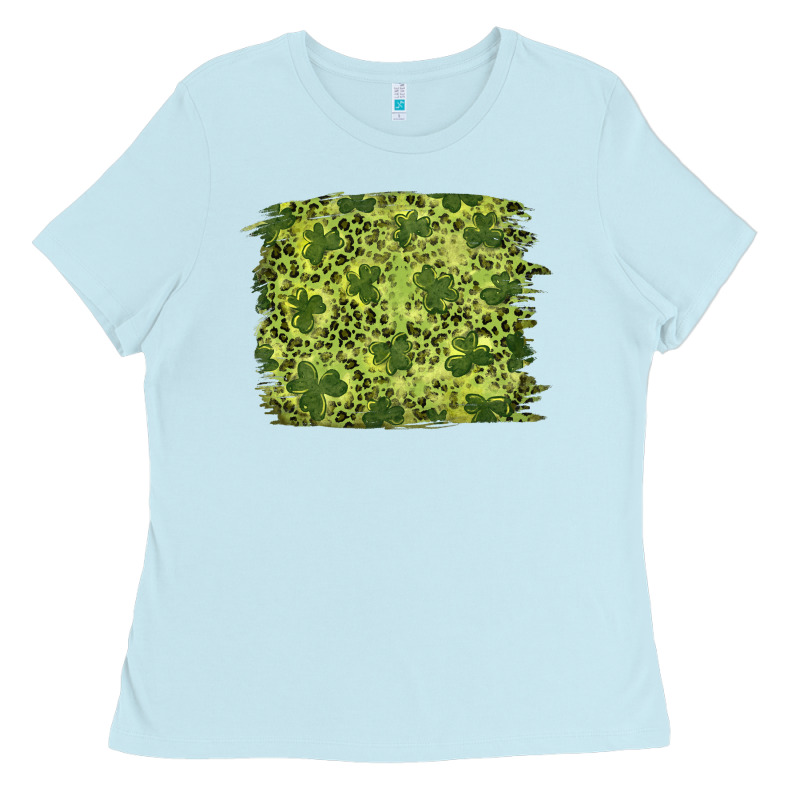 St Patricks Day Shamrock Leopard Background Ladies Tee by RanaPortraitStore | Teevron
