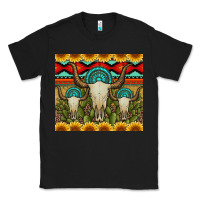 Black bull skulls gemstones and cactus with leopard and aztec Classic Tee - Artiststas
