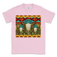 Bubblegum Pink bull skulls gemstones and cactus with leopard and aztec Classic Tee - Artiststas