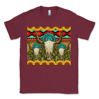 Burgundy bull skulls gemstones and cactus with leopard and aztec Classic Tee - Artiststas