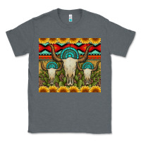 Charcoal Heather bull skulls gemstones and cactus with leopard and aztec Classic Tee - Artiststas