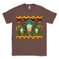 Chestnut bull skulls gemstones and cactus with leopard and aztec Classic Tee - Artiststas