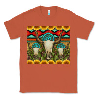 Copper bull skulls gemstones and cactus with leopard and aztec Classic Tee - Artiststas