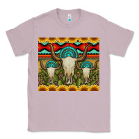 Lilac bull skulls gemstones and cactus with leopard and aztec Classic Tee - Artiststas
