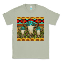 Matcha bull skulls gemstones and cactus with leopard and aztec Classic Tee - Artiststas