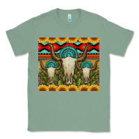 Sage bull skulls gemstones and cactus with leopard and aztec Classic Tee - Artiststas