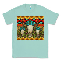 Seafoam bull skulls gemstones and cactus with leopard and aztec Classic Tee - Artiststas