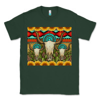 Sports Green bull skulls gemstones and cactus with leopard and aztec Classic Tee - Artiststas