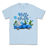 Dusty Blue hello winter with sniwman and  truck Classic Tee - AdoDesignShop