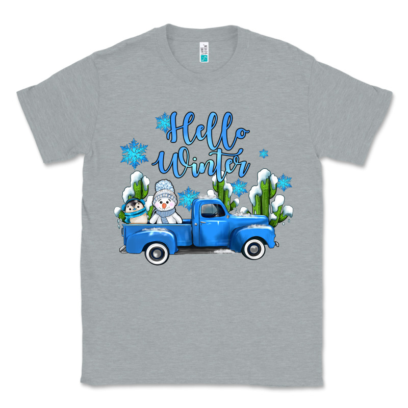 Hello Winter With Sniwman And  Truck Classic Tee by AdoDesignShop | Teevron