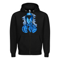Black Blue ribbon with boxing gloves Zipper Hoodie - NancyCooperArtShop