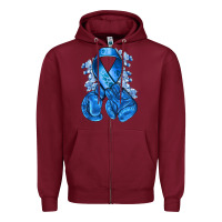 Burgundy Blue ribbon with boxing gloves Zipper Hoodie - NancyCooperArtShop