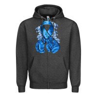 Charcoal Heather Blue ribbon with boxing gloves Zipper Hoodie - NancyCooperArtShop