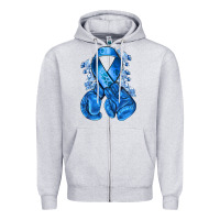 Heather Grey Blue ribbon with boxing gloves Zipper Hoodie - NancyCooperArtShop