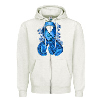 Oatmeal Heather Blue ribbon with boxing gloves Zipper Hoodie - NancyCooperArtShop