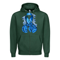 Sports Green Blue ribbon with boxing gloves Zipper Hoodie - NancyCooperArtShop