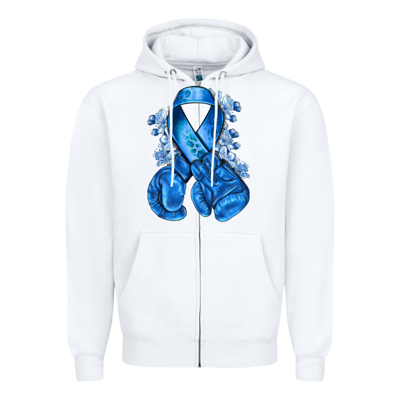 Blue Ribbon With Boxing Gloves Zipper Hoodie by NancyCooperArtShop | Teevron