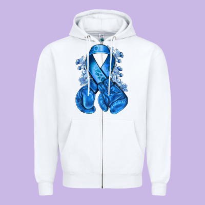 Blue Ribbon With Boxing Gloves Zipper Hoodie Designed By Nancycooperartshop