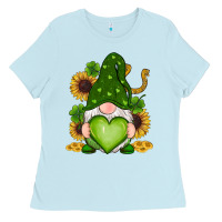 Baby Blue st patricks day shamrock sunflowers gnomes Ladies Tee - RanaPortraitStore