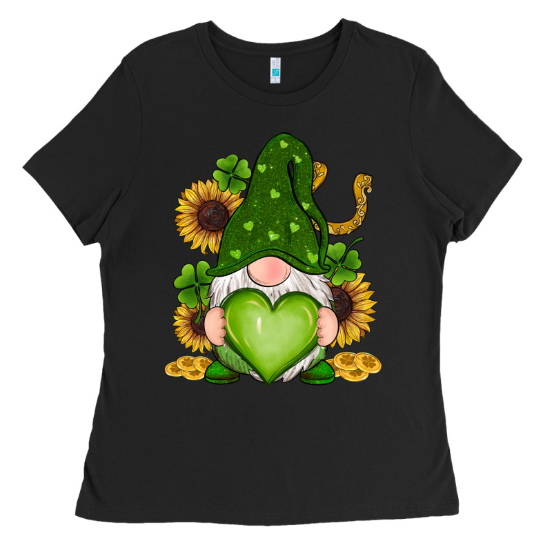 St Patricks Day Shamrock Sunflowers Gnomes Ladies Tee by RanaPortraitStore | Teevron