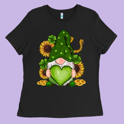 Ladies Tee st patricks day shamrock sunflowers gnomes