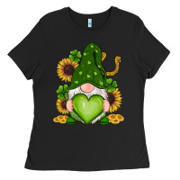 Black st patricks day shamrock sunflowers gnomes Ladies Tee - RanaPortraitStore